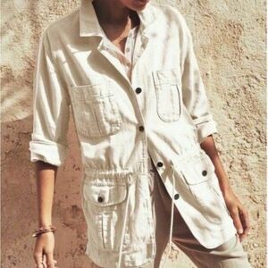 Faherty Women's Larkspur Linen Cotton Utility Jacket size M White Drawstring